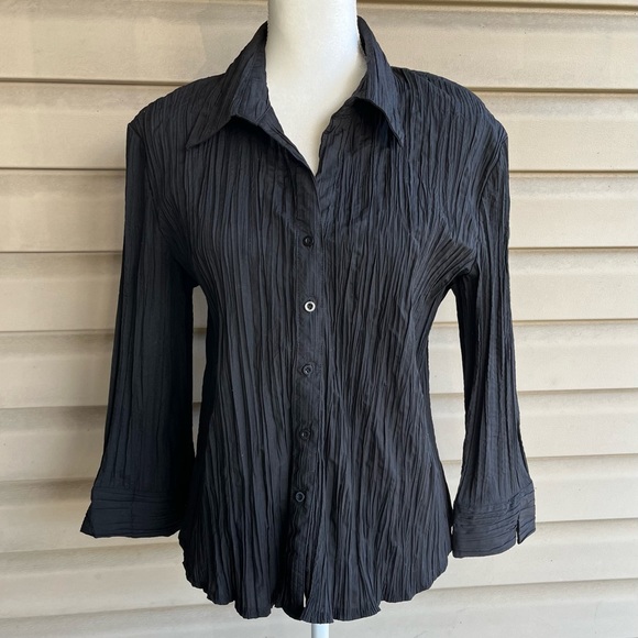 Fred David Tops - •Fred David• Crinkly Button Down Blouse in Black - Size XL